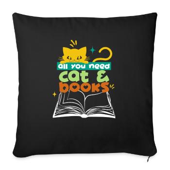 All you need cat books - Housse de coussin décorative 45 x 45 cm - noir - Devant