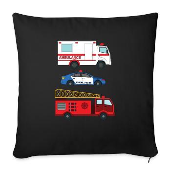 Ambulance de police Camion de pompiers _ - Housse de coussin décorative 45 x 45 cm - noir - Devant