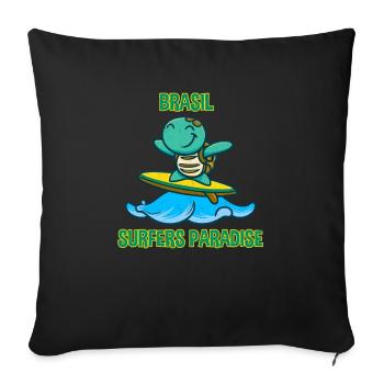 Turtle on surfboard with sun pill - Sofa pillowcase 17,3'' x 17,3'' (45 x 45 cm) - black - Front