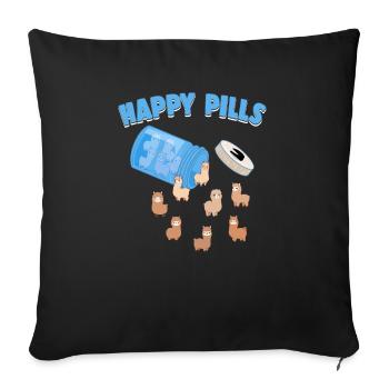 Pilules heureuses Animal de ferme Drôle Alpaga Amants Humour - Housse de coussin décorative 45 x 45 cm - noir - Devant