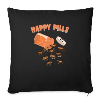 Happy Pills Cheval Drôle Farm Animal Lovers Humour - Housse de coussin décorative 45 x 45 cm - noir - Devant