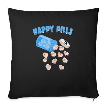 Happy Pills Farm Animal Drôle de mouton Amants Humour - Housse de coussin décorative 45 x 45 cm - noir - Devant