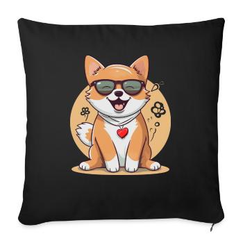 Shiba Inu with sunglasses and heart chain - Sofa pillowcase 17,3'' x 17,3'' (45 x 45 cm) - black - Front