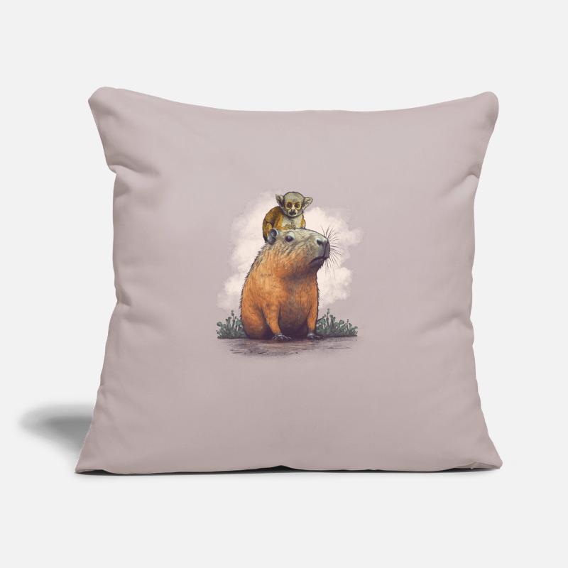 Capybara avec des singes Housse de coussin décorative 45 x 45 cm