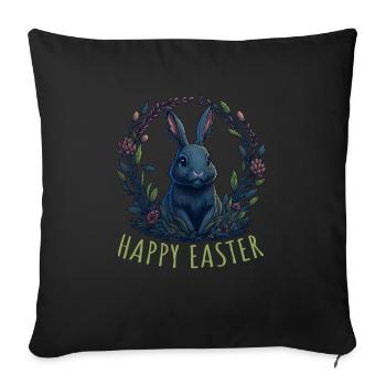 Rabbit with Easter eggs & spring flowers Easter - Sofa pillowcase 17,3'' x 17,3'' (45 x 45 cm) - black - Front