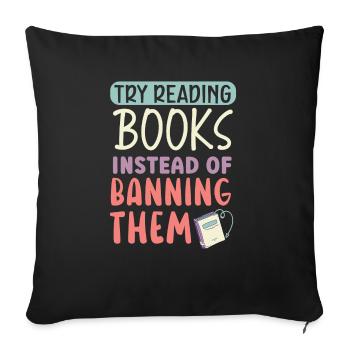 Lire des livres interdits Bookworm Book Lover Bibliophile - Housse de coussin décorative 45 x 45 cm - noir - Devant