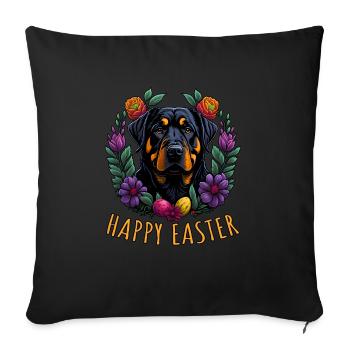Beau chien Rottweiler Pâques Printemps Happy - Housse de coussin décorative 45 x 45 cm - noir - Devant