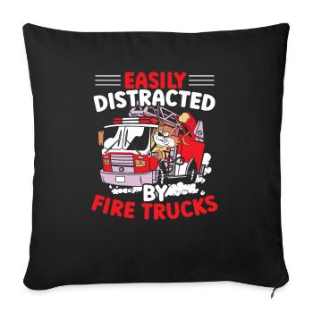 Facilement distrait par les camions de pompiers Firefight Fireman - Housse de coussin décorative 45 x 45 cm - noir - Devant