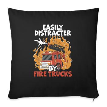 Facilement distrait par les camions de pompiers Firefight Fireman - Housse de coussin décorative 45 x 45 cm - noir - Devant
