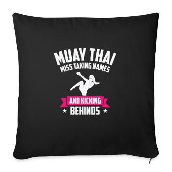 Journée internationale de la femme Muay Thai Girl Power - Housse de coussin décorative 45 x 45 cm - noir - Devant