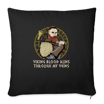 Valhalla Blood Runs Through My Veins Norwegian - Sofa pillowcase 17,3'' x 17,3'' (45 x 45 cm) - black - Front