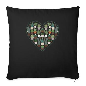 Sukkulente Kaktus Succa Lover Herz Pflanze - Sofakissenbezug 45 x 45 cm - Schwarz - Vorne