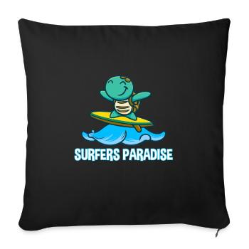 Cute kawaii turtle on surfboard with surfers - Sofa pillowcase 17,3'' x 17,3'' (45 x 45 cm) - black - Front
