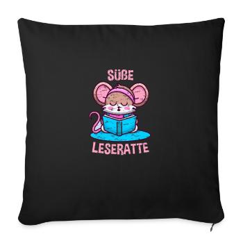 Süße Ratte liest ein Buch Leseratte - Sofakissenbezug 45 x 45 cm - Schwarz - Vorne