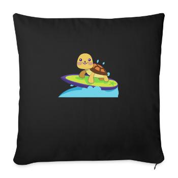 Turtle on surfboard - Sofa pillowcase 17,3'' x 17,3'' (45 x 45 cm) - black - Front