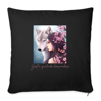 Juste une fille qui aime les loups Loup Fleur de cerisier - Housse de coussin décorative 45 x 45 cm - noir - Devant