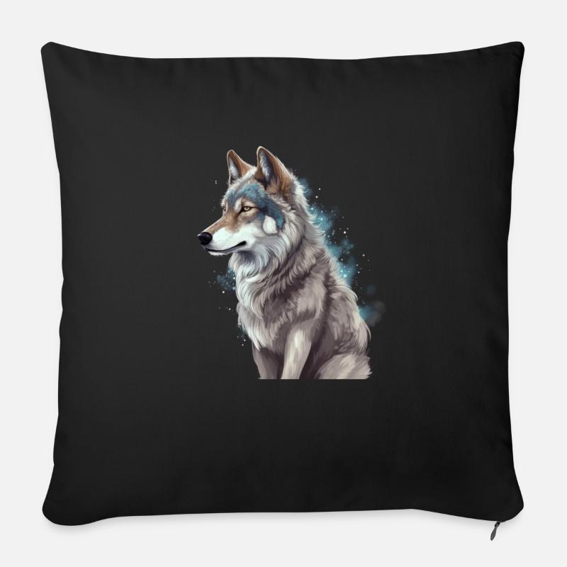 Terrain de chasse au loup gris Graphique d’animaux sauvages - Housse de coussin décorative 45 x 45 cm - noir
