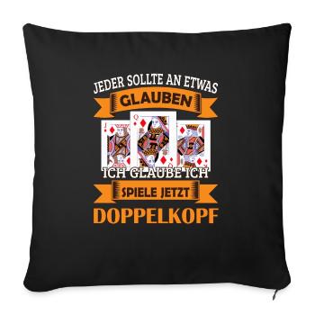 Doppelkopf Kartenspieler - Sofakissenbezug 45 x 45 cm - Schwarz - Vorne