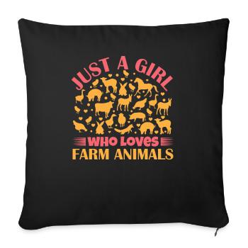 Filles, animaux de ferme, vaches, cochons, chèvres - Housse de coussin décorative 45 x 45 cm - noir - Devant