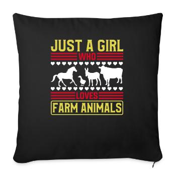Filles, animaux de ferme, vaches, cochons, chèvres - Housse de coussin décorative 45 x 45 cm - noir - Devant