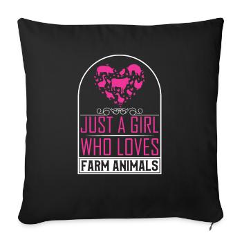 Girls, farm animals, cows, pigs, goats - Sofa pillowcase 17,3'' x 17,3'' (45 x 45 cm) - black - Front