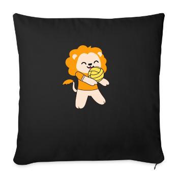 Kawaii lion mignon jouant au volley-ball - Housse de coussin décorative 45 x 45 cm - noir - Devant