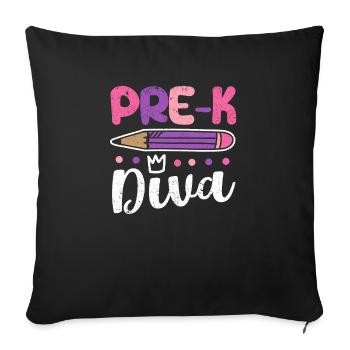 Pré-K Diva Drôle Enseignant Préscolaire Élève De Retour - Housse de coussin décorative 45 x 45 cm - noir - Devant