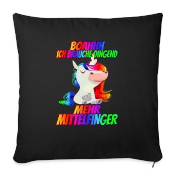 Ich brauche dringend mehr Mittelfinger Regenbogen - Sofakissenbezug 45 x 45 cm - Schwarz - Vorne