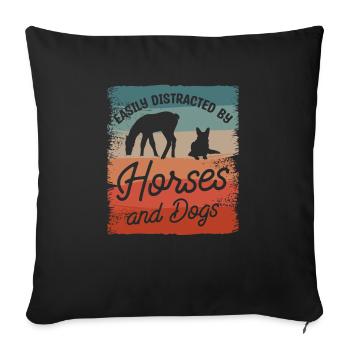 Facilement distrait par les chevaux et les chiens Chien de cheval - Housse de coussin décorative 45 x 45 cm - noir - Devant