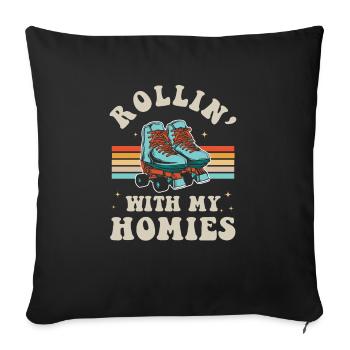 Inline Skate Cadeau Roller Skates Roller 70s - Housse de coussin décorative 45 x 45 cm - noir - Devant