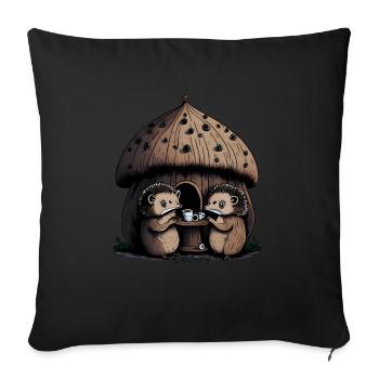 Hedgehog Teaparty Mushroom Accueil - Housse de coussin décorative 45 x 45 cm - noir - Devant