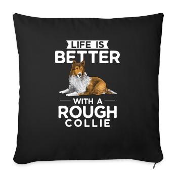 Longhair Collie Rough Collie Dog - Sofa pillowcase 17,3'' x 17,3'' (45 x 45 cm) - black - Front