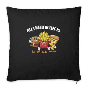 Burgers, frites, pizza - Housse de coussin décorative 45 x 45 cm - noir - Devant