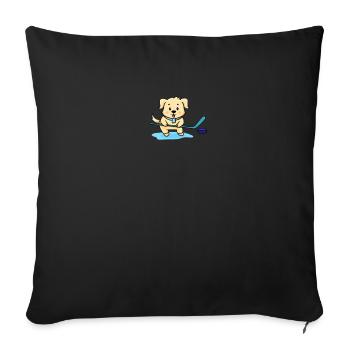 Mignon chien kawaii jouant au hockey sur glace - Housse de coussin décorative 45 x 45 cm - noir - Devant