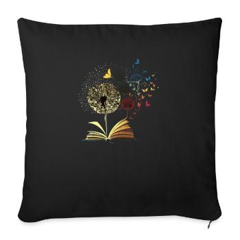 Pissenlit Livres Amant Fleur Bibliothécaire Jeu de mots - Housse de coussin décorative 45 x 45 cm - noir - Devant