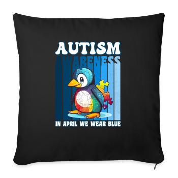 Pingouin de sensibilisation à l’autisme - Housse de coussin décorative 45 x 45 cm - noir - Devant