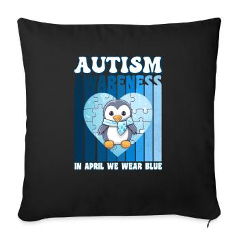 Pingouin de sensibilisation à l’autisme - Housse de coussin décorative 45 x 45 cm - noir - Devant