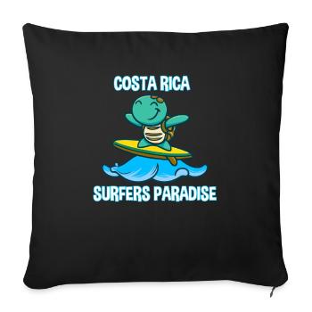 Turtle on kawaii style surfboard - Costa R - Sofa pillowcase 17,3'' x 17,3'' (45 x 45 cm) - black - Front
