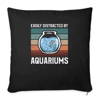 Facilement distrait par les aquariums piscicoles - Housse de coussin décorative 45 x 45 cm - noir - Devant