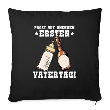 Unser erster Vatertag mit Bier und Milchflasche - Sofakissenbezug 45 x 45 cm - Schwarz - Vorne