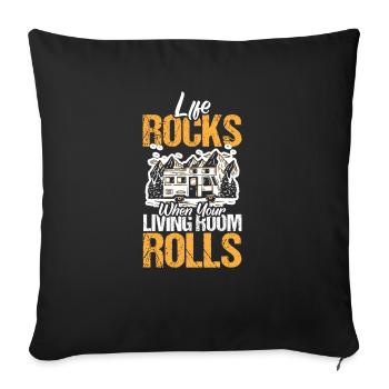 Life Rocks When Your Living Room Rolls Shirt - Sofa pillowcase 17,3'' x 17,3'' (45 x 45 cm) - black - Front