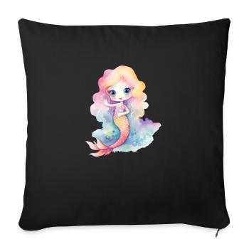 Mignonne Sirène Fille Femme Maman Anniversaire Sirène - Housse de coussin décorative 45 x 45 cm - noir - Devant