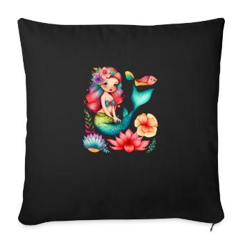 Mignonne Sirène Fille Femme Maman Anniversaire Sirène - Housse de coussin décorative 45 x 45 cm - noir - Devant