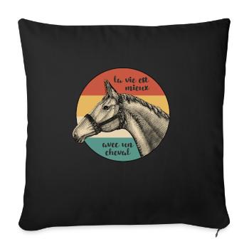 Cheval Drôle Femme Fille Enfant Vie avec un Cheval - Housse de coussin décorative 45 x 45 cm - noir - Devant