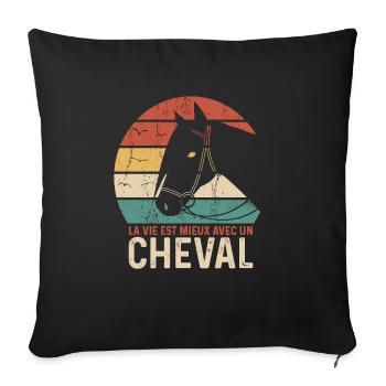 Cheval Drôle Femme Fille Enfant Vie avec un Cheval - Housse de coussin décorative 45 x 45 cm - noir - Devant