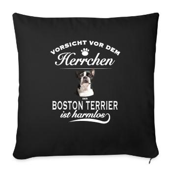Vorsicht vor dem Herrchen - Boston Terrier - Sofakissenbezug 45 x 45 cm - Schwarz - Vorne