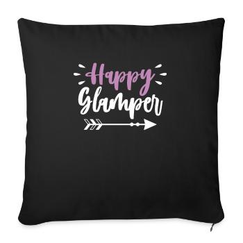Happy Glamper Shirt Cadeau Glamping Camping - Housse de coussin décorative 45 x 45 cm - noir - Devant