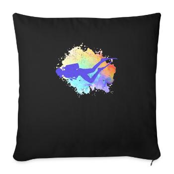 Diving Retro Watercolor Underwater Apnea Diver - Sofa pillowcase 17,3'' x 17,3'' (45 x 45 cm) - black - Front