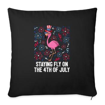 Rester voler 4 juillet Drapeau américain USA Flamant rose - Housse de coussin décorative 45 x 45 cm - noir - Devant