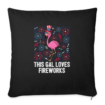 4th of July This Gal Loves Fireworks USA Flamingo - Housse de coussin décorative 45 x 45 cm - noir - Devant